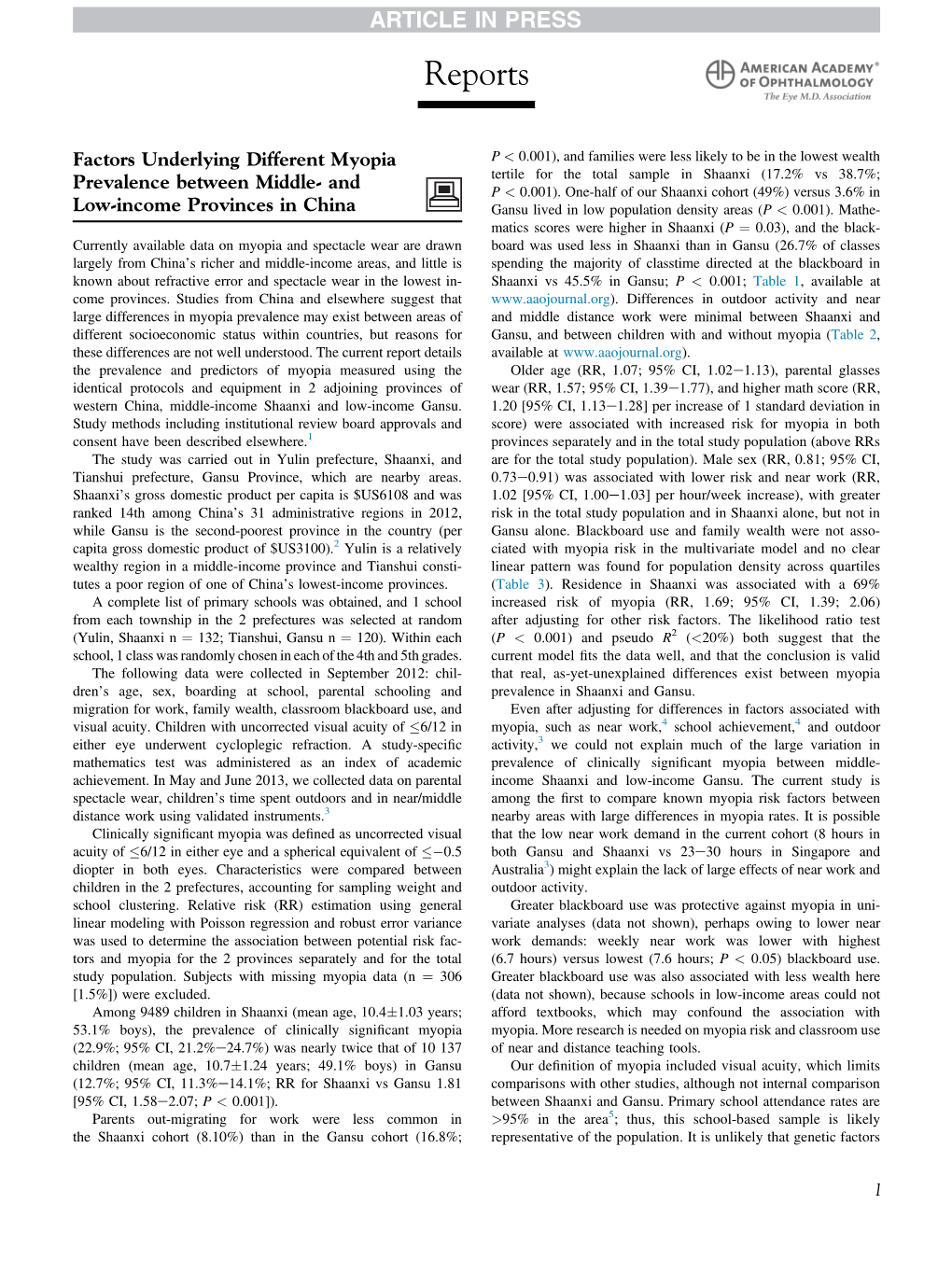 Factors Underlying Different Myopia Prevalence Between Middle- And