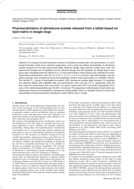 Pharmacokinetics of Abiraterone Acetate Released from a Tablet Based on Lipid Matrix in Beagle Dogs