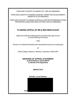 Planning Appeal by Mr & Mrs Meiklejohn Grounds Of