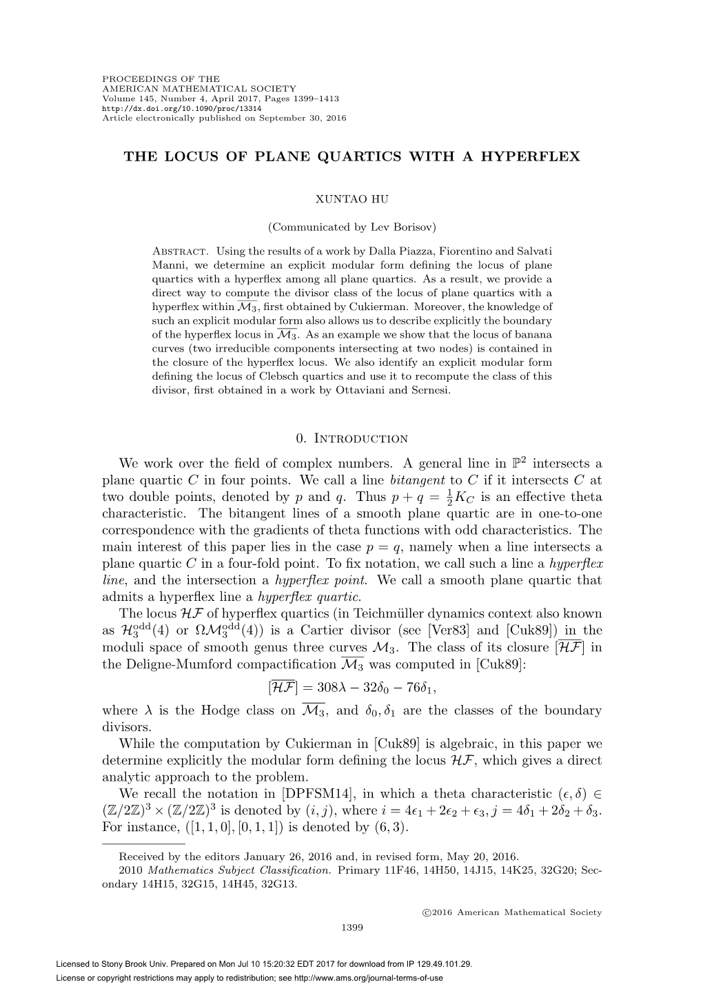 The Locus of Plane Quartics with a Hyperflex