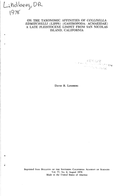 On the Taxonomic Affinities of Collisella Edmitchelli (Lipps) (Gastropoda: Acmaeidae) a Late Pleistocene Limpet from San Nicolas Island, California