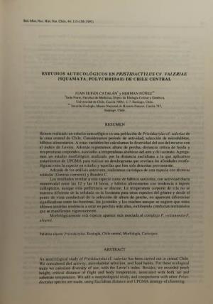 Estudios Autecológicos En Pristidactylus Cf. Valeriae (Squamata, Polychridae) De Chile Central