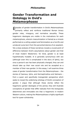 Gender Transformation and Ontology in Ovid's Metamorphoses