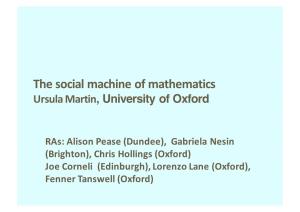 The Social Machine of Mathematics Ursula Martin, University of Oxford