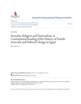 Sexuality, Religion and Nationalism: a Contrapuntal Reading of the History of Female Activism and Political Change in Egypt Jihan Zakarriya
