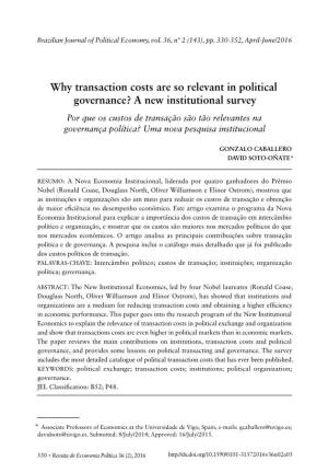 Why Transaction Costs Are So Relevant in Political Governance? a New Institutional Survey