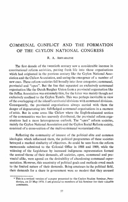 Communal Conflict and the Formation of the Ceylon National Congress