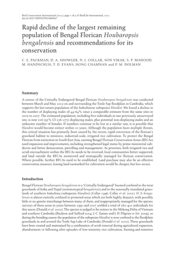 Rapid Decline of the Largest Remaining Population of Bengal Florican Houbaropsis Bengalensis and Recommendations for Its Conservation