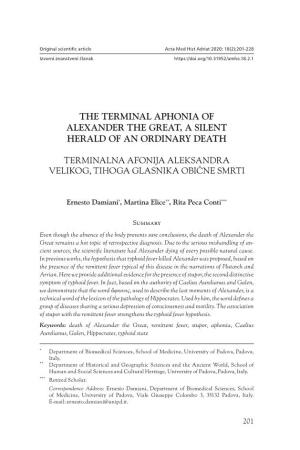 The Terminal Aphonia of Alexander the Great, a Silent Herald of an Ordinary Death