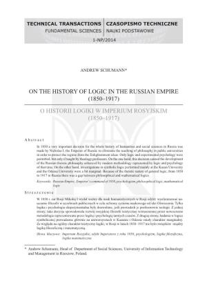 On the History of Logic in the Russian Empire (1850–1917) O
