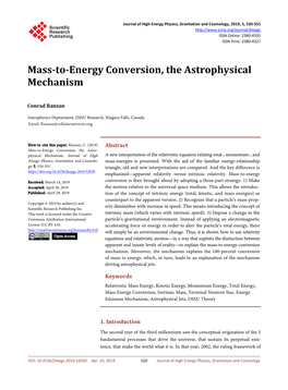 Mass-To-Energy Conversion, the Astrophysical Mechanism