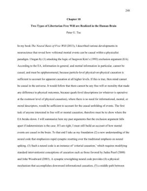 248 Chapter 10 Two Types of Libertarian Free Will Are Realized