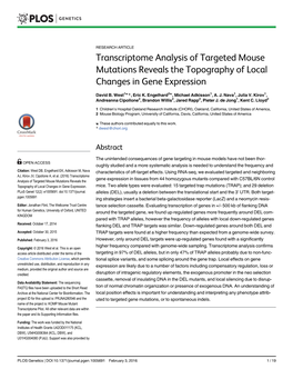 Transcriptome Analysis of Targeted Mouse Mutations Reveals the Topography of Local Changes in Gene Expression