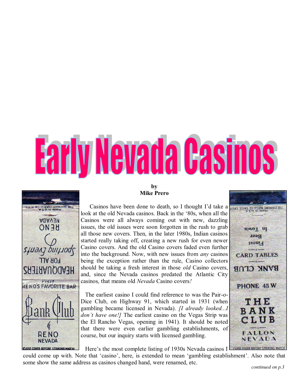 Early Nevada Casinos