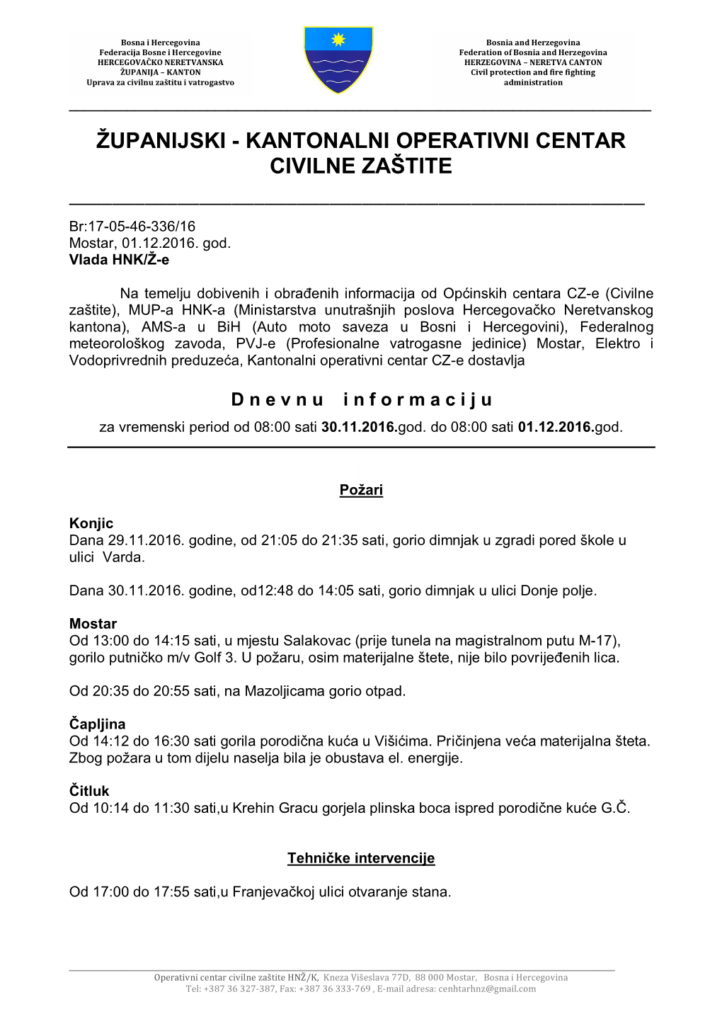 Županijski - K Antonalni Operativni Centar Civilne Zaštite ______