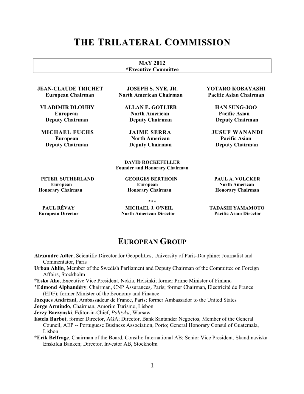 European Membership List