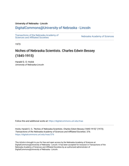 Niches of Nebraska Scientists. Charles Edwin Bessey (1845-1915)