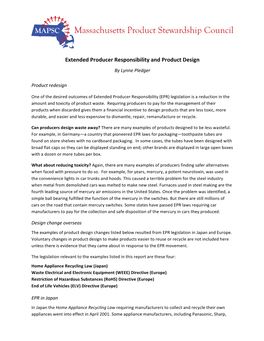 Extended Producer Responsibility and Product Design by Lynne Pledger