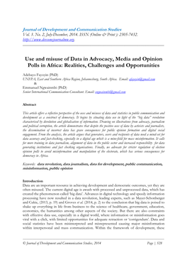 Use and Misuse of Data in Advocacy, Media and Opinion Polls in Africa: Realities, Challenges and Opportunities