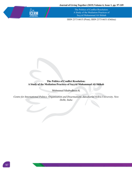 The Politics of Conflict Resolution: a Study of the Mediation Practices of Sayyid Muhammad Ali Shihab ISSN 2373-6615 (Print); ISSN 2373-6631 (Online)