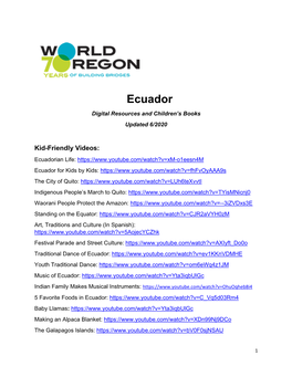 Ecuador Digital Resources and Children’S Books Updated 6/2020