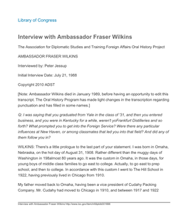 Interview with Ambassador Fraser Wilkins