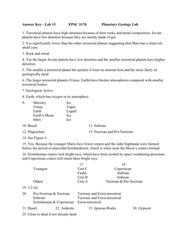 Lab 13 EPSC 1170 Planetary Geology Lab 1. Terrestrial Planets Have