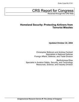Homeland Security: Protecting Airliners from Terrorist Missiles