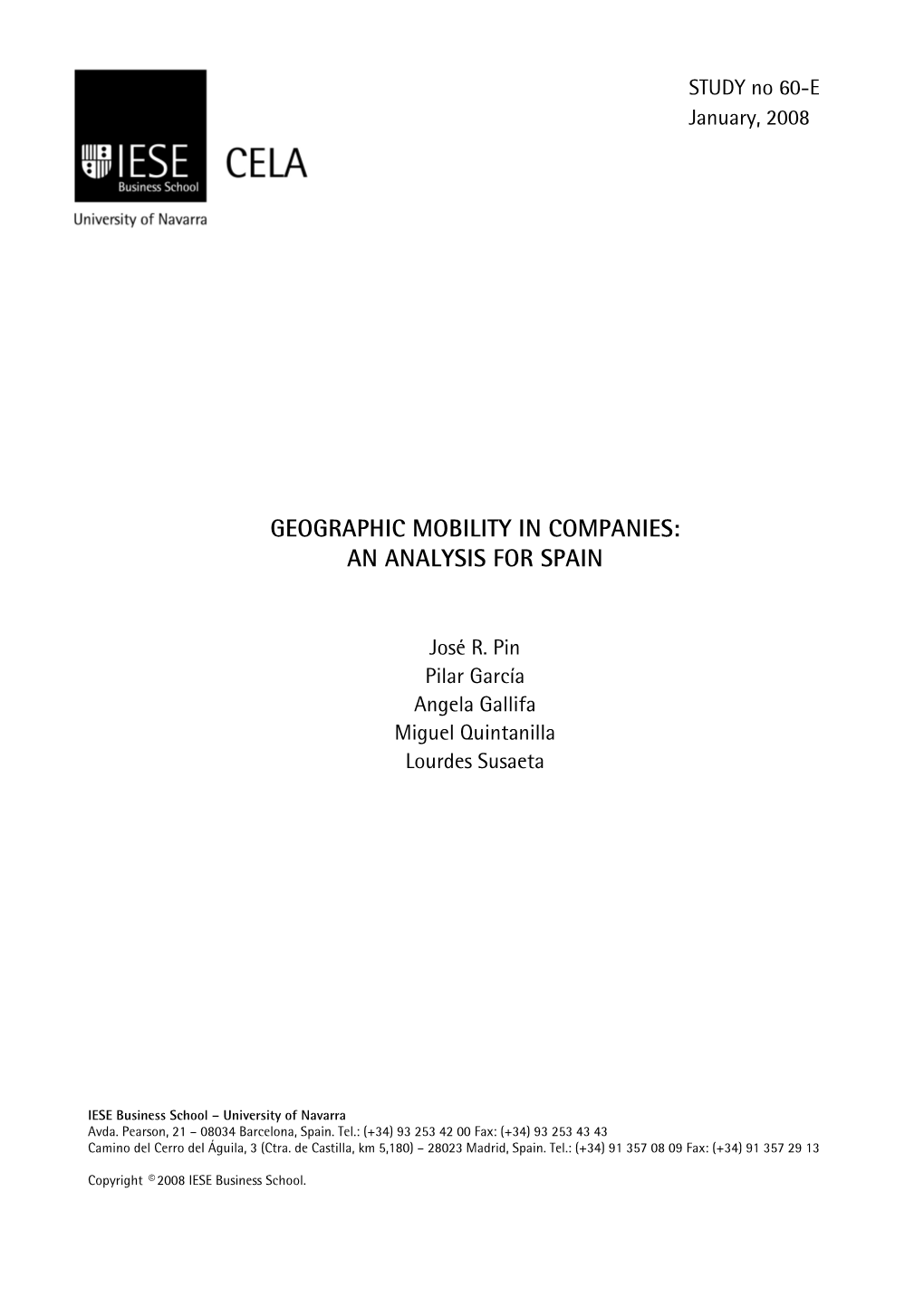 Geographic Mobility in Companies: an Analysis for Spain
