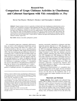 Comparison of Grape Chitinase Activities in Chardonnay and Cabernet Sauvignon with Vitis Rotundifolia Cv