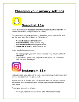 Changing Your Privacy Settings Snapchat 13+ Instagram