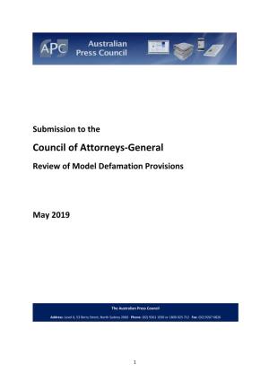 Council of Attorneys-General Review of Model Defamation Provisions