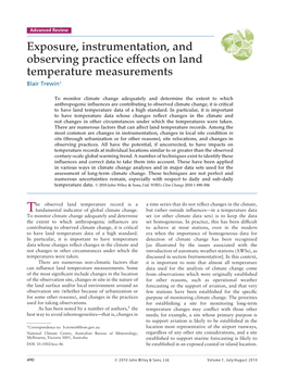 Exposure, Instrumentation, and Observing Practice Effects on Land Temperature Measurements Blair Trewin∗