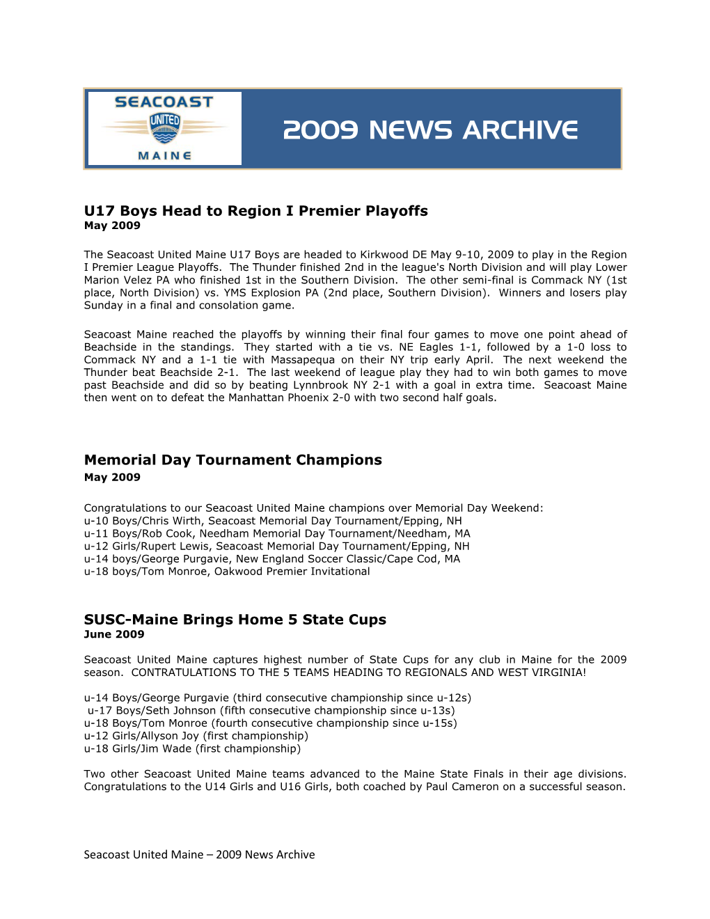 2009 News Archive