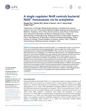 A Single Regulator Nrtr Controls Bacterial NAD Homeostasis Via Its