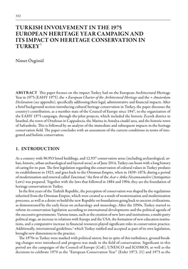 Turkish Involvement in the 1975 European Heritage Year Campaign and Its Impact on Heritage Conservation in Turkey 1
