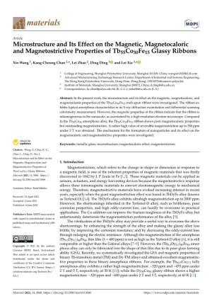 Microstructure and Its Effect on the Magnetic, Magnetocaloric and Magnetostrictive Properties of Tb55co30fe15 Glassy Ribbons