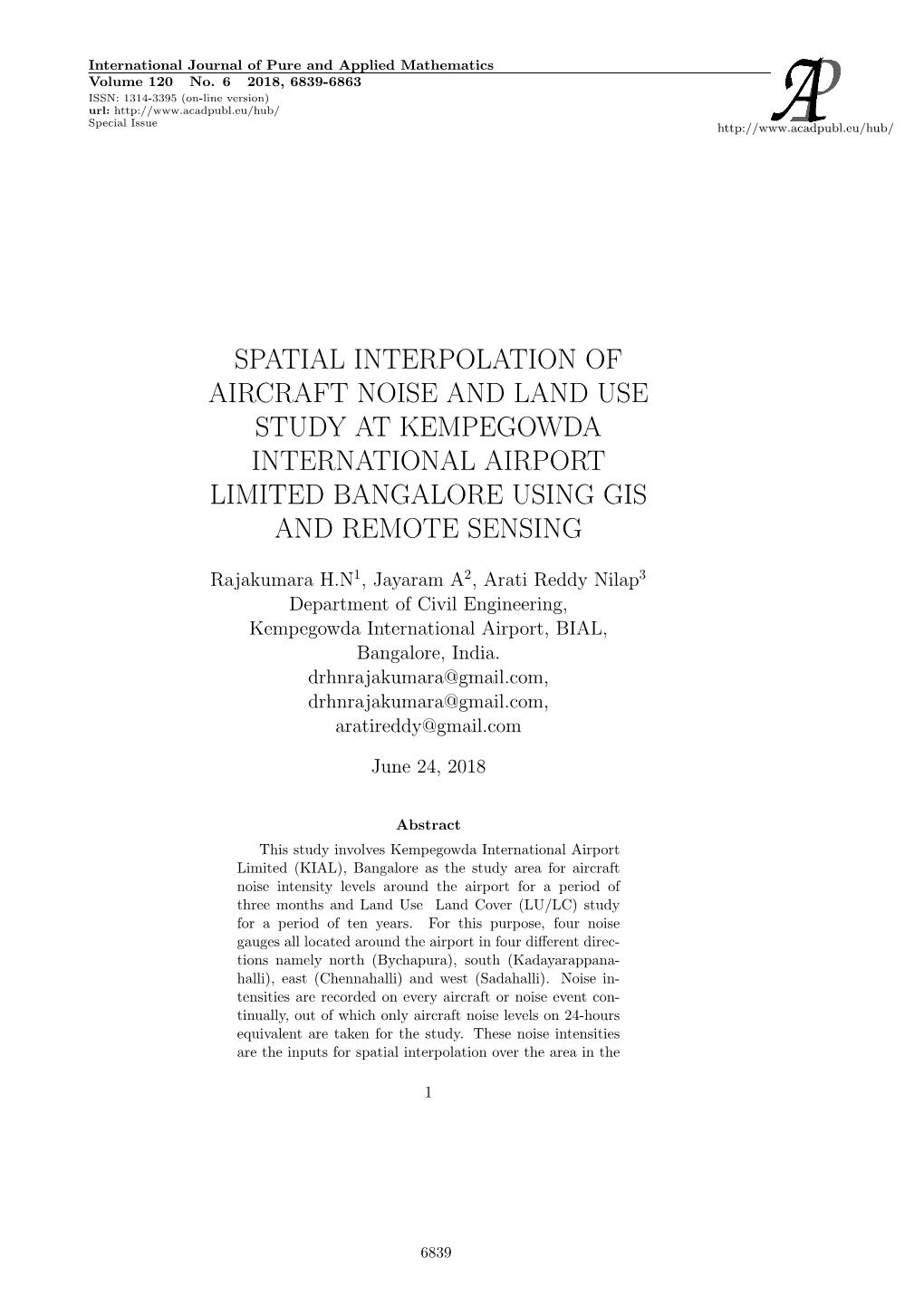 Spatial Interpolation of Aircraft Noise and Land Use Study at Kempegowda International Airport Limited Bangalore Using Gis and Remote Sensing