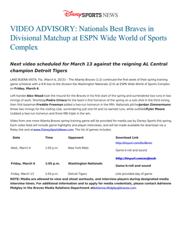 VIDEO ADVISORY: Nationals Best Braves in Divisional Matchup at ESPN Wide World of Sports Complex