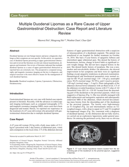 Multiple Duodenal Lipomas As a Rare Cause of Upper Gastrointestinal Obstruction: Case Report and Literature Review