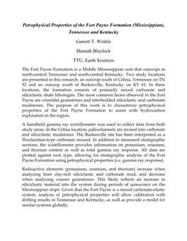 Petrophysical Properties of the Fort Payne Formation (Mississippian), Tennessee and Kentucky Garrett T