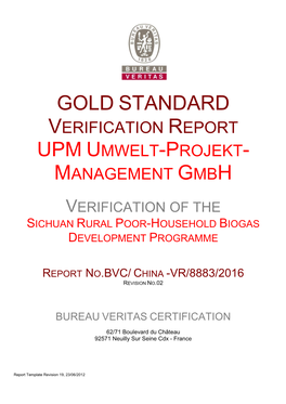 Gold Standard Verification Report Upm Umwelt-Projekt- Management Gmbh