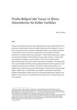 Pisidia Bölgesi'nde Yunan Ve Roma Dönemlerine Ait Kültür Varlıkları