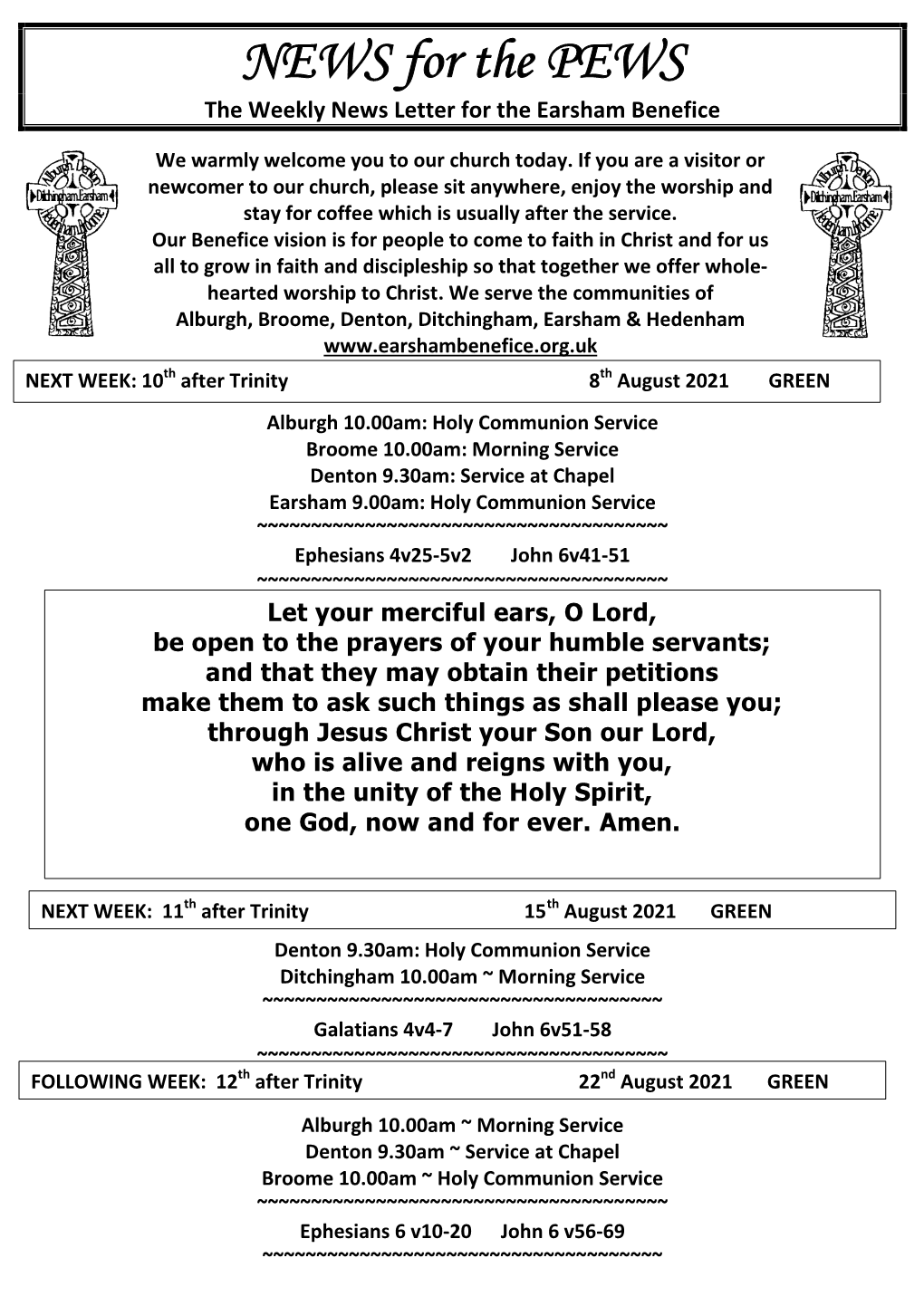 NEWS for the PEWS the Weekly News Letter for the Earsham Benefice