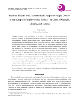 Erasmus Student Or EU Ambassador? People-To-People Contact in the European Neighbourhood Policy: the Cases of Georgia, Ukraine, and Tunisia
