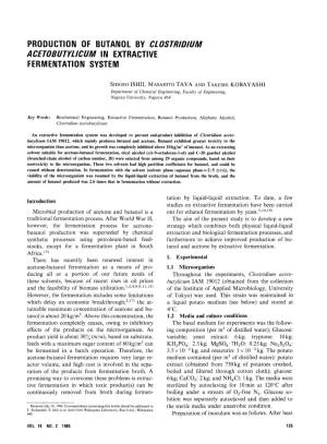 Production of Butanol by Clostridium Acetobutyucum in Extractive Fermentation System