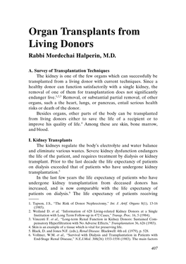 Organ Transplants from Living Donors Rabbi Mordechai Halperin, M.D