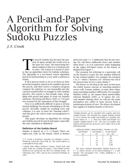 A Pencil-And-Paper Algorithm for Solving Sudoku Puzzles J