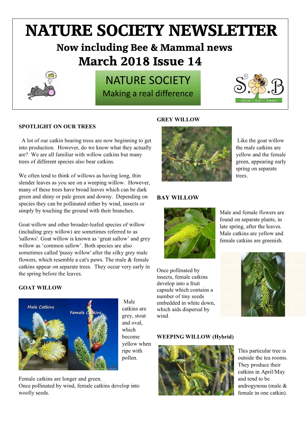 NATURE SOCIETY NEWSLETTER Now Including Bee & Mammal News March 2018 Issue 14