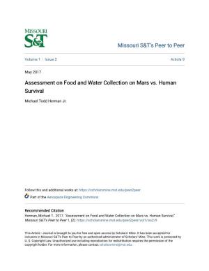 Assessment on Food and Water Collection on Mars Vs. Human Survival